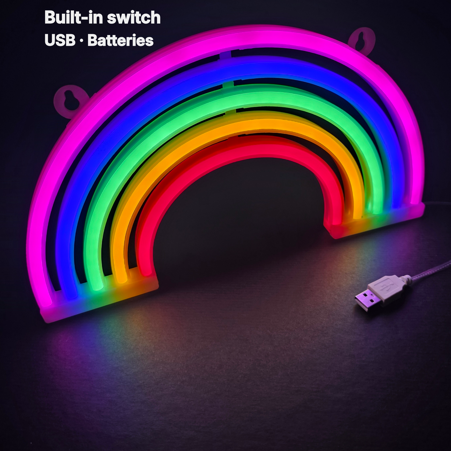 VibraGlow rainbow LED lamp with USB power and battery support