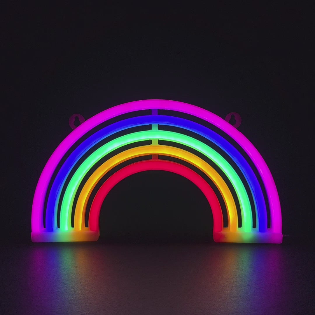 Animated VibraGlow rainbow LED lamp glowing in a dark aesthetic space