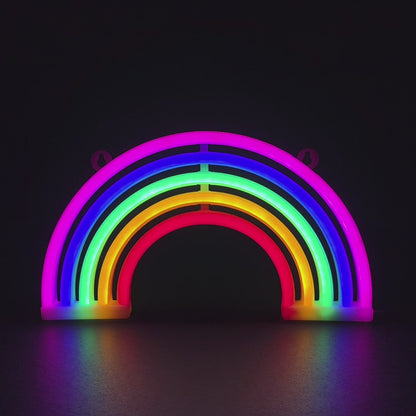 Animated VibraGlow rainbow LED lamp glowing in a dark aesthetic space